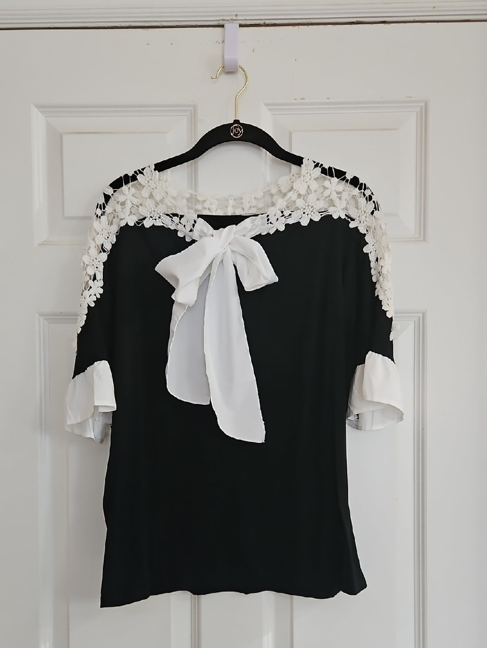 Black & White Lace-Trim Top